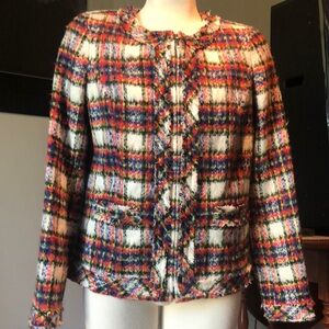 Lands’ End Multicolor Plaid Tweed Jacket